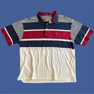 80s Style / Red White & Blue Striped Vintage Golf Polo w/ Front Pocket